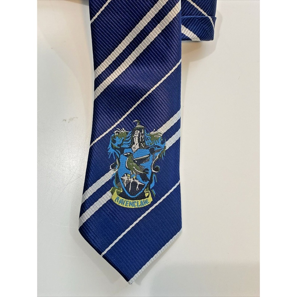 Harry Potter - Hogwarts Necktie with the Ravenclaw Logo, Blue & White Striped